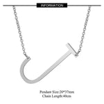 Silver Large J side pendant initial Necklace