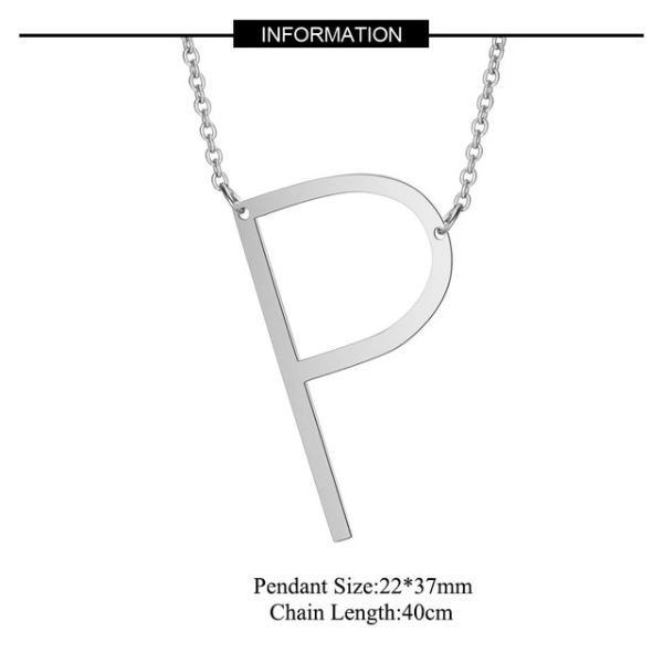 Silver Large P pendant initial Necklace