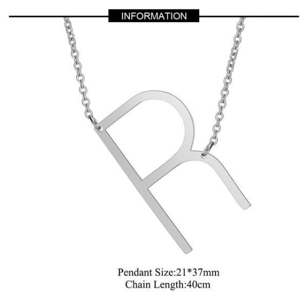 Silver Large R side pendant initial Necklace