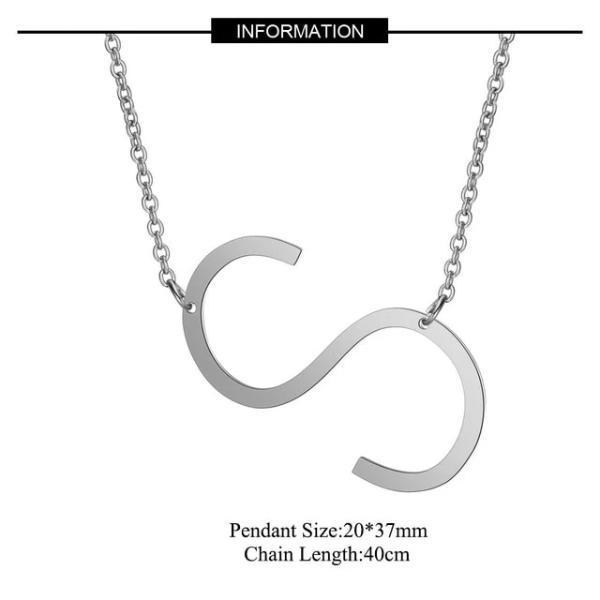 Silver Large S side pendant initial Necklace