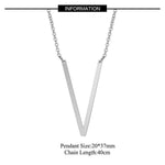 Silver Large V side pendant initial Necklace