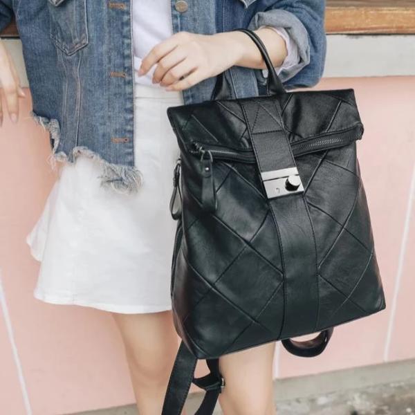 Anti theft black women backpack