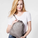 Small gray leather backpack purse 