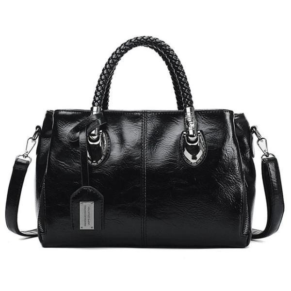 Black leather handbag with triple compartment