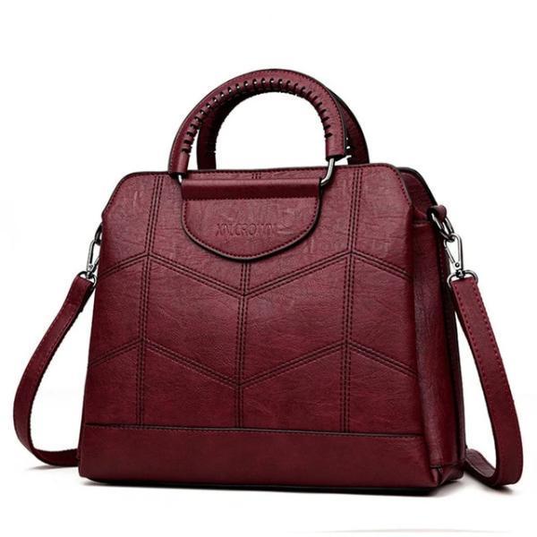 Red wine leather crossbody purse with lots of compartments