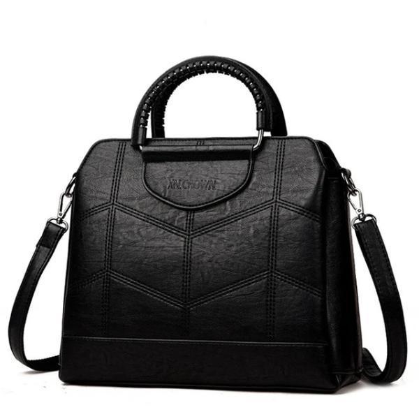 Black leather crossbody purse with lots of compartments