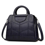 Blue leather crossbody purse with lots of compartments