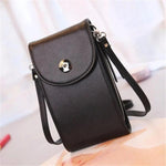 Black crossbody leather phone bag with triple pocket