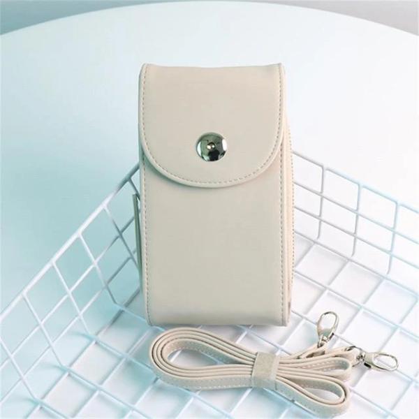 White crossbody leather phone bag with triple pocket