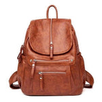 Brown Leather backpack with two separate compartment for women