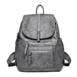 Gray Leather backpack with two separate compartment for women