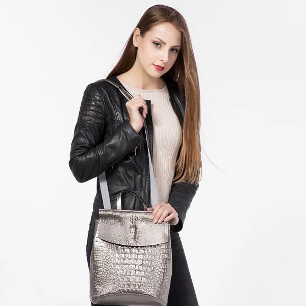 Alligator silver leather backpack