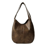 Coffe triple compartment leather shoulder bag