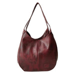 Red triple compartment leather shoulder bag