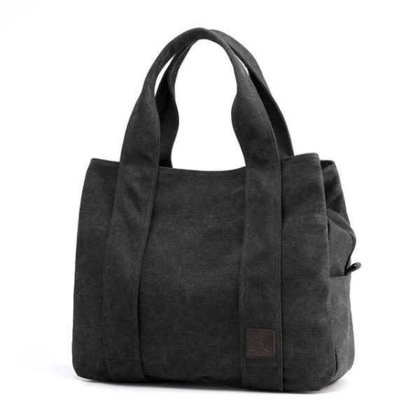 Black canvas shoulder bag laptop triple compartment