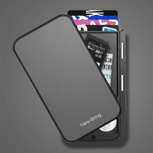 Gray RFID flip card holder wallet