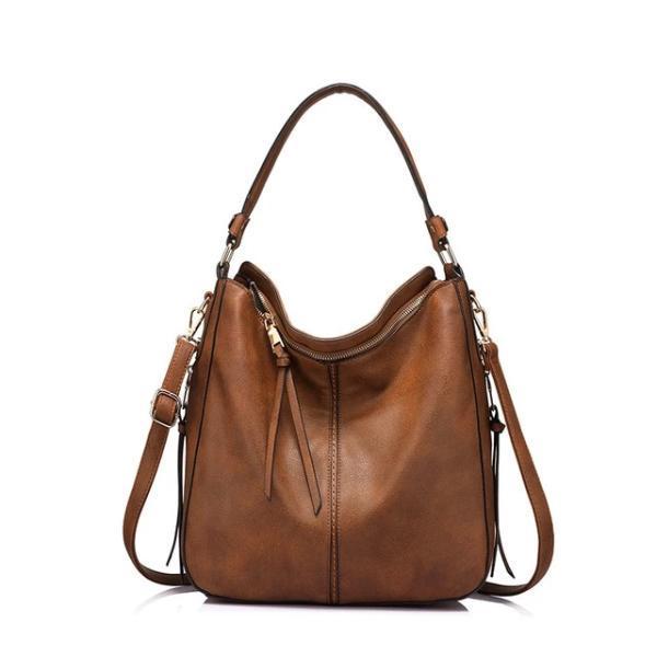 Brown leather crossbody hobo bag