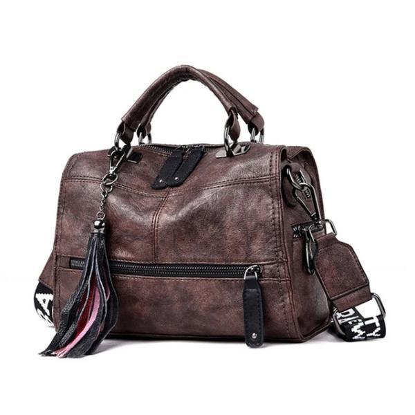 Dark brown Crossbody leather bag with tassels