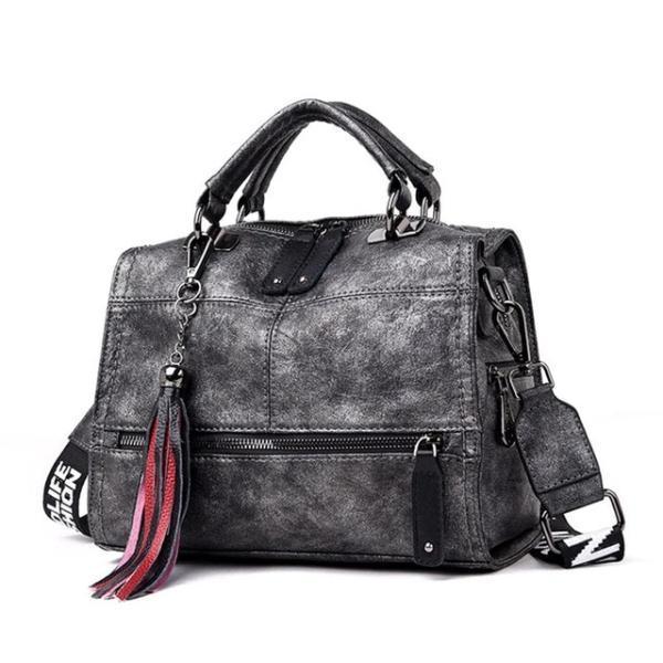 Gray Crossbody leather bag with tassels