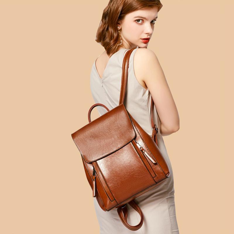 Brown leather backpack purse for ladies