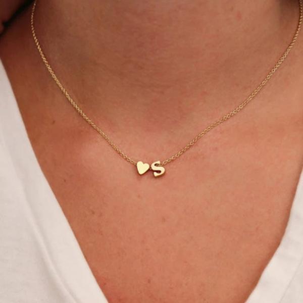 Gold Heart and initial necklace
