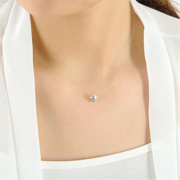transparent necklace with Diamond Solitaire Pendant