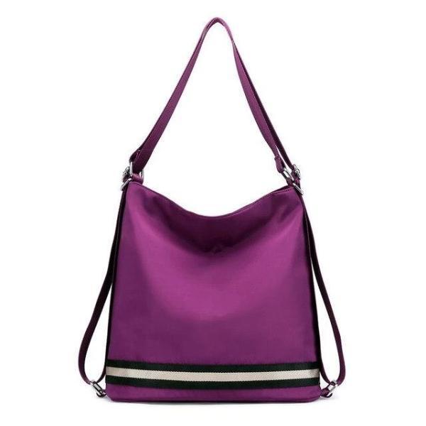 Purple nylon convertible crossbody backpack travel bag