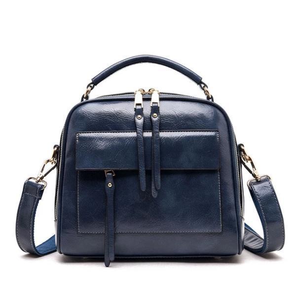 Blue leather crossbody bags with multiple compartments
