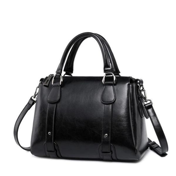 Black leather crossbody purse with handles