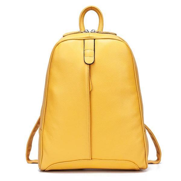 Yellow soft genuine leather backpack