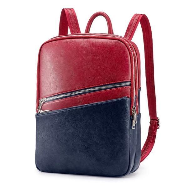 Red and blue Laptop backpack with two separate compartment with zipper