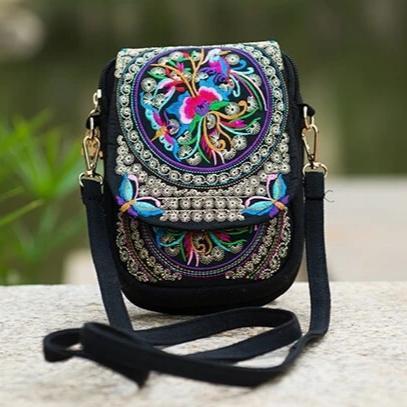 Multicolor flower ethnic small bag