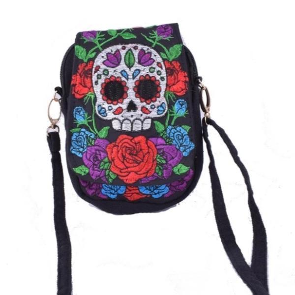 Mexican head skull flower ethnic small bag
