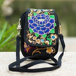 Dark blue ethnic embroidery small crossbody bag