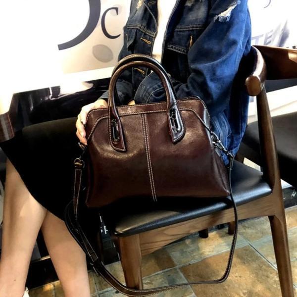 Dark leather leather top handles shoulder bag