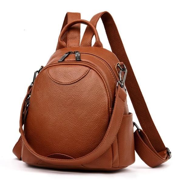 Brown Small leather backpack purse with shoulder strap