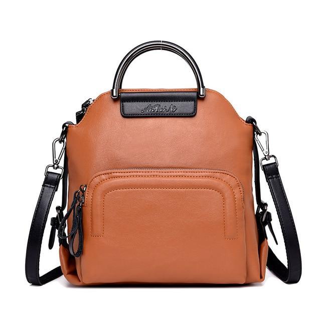 Brown leather convertible backpack crossbody