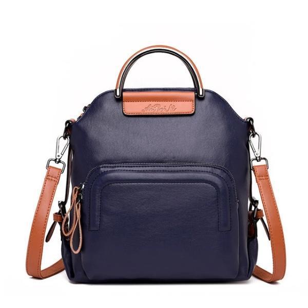Blue leather convertible backpack crossbody