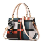 Plaid crossbody bag with white handles