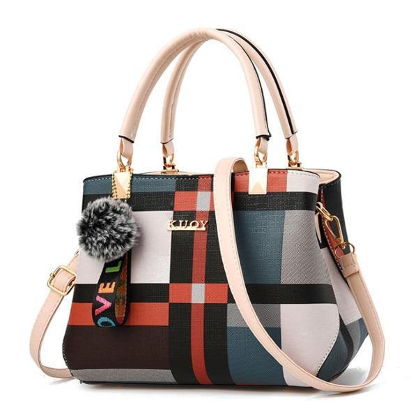 Plaid crossbody bag with white handles