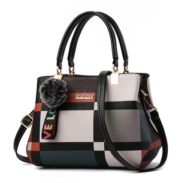 Plaid crossbody bag with black handles