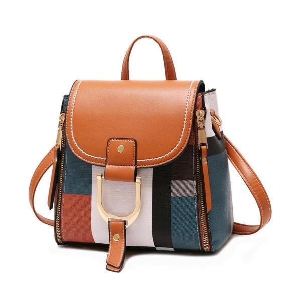 Brown plaid backpack purse