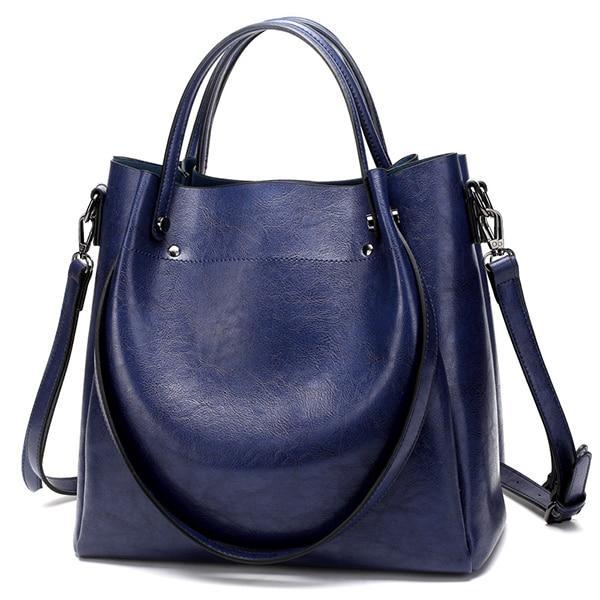 Blue vegan tote bags with crossbody strap
