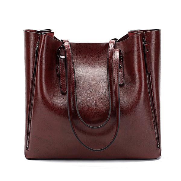 Burgundy leather tote bags with zipper closure