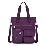 Purple nylon tote bag with zipper closure for women