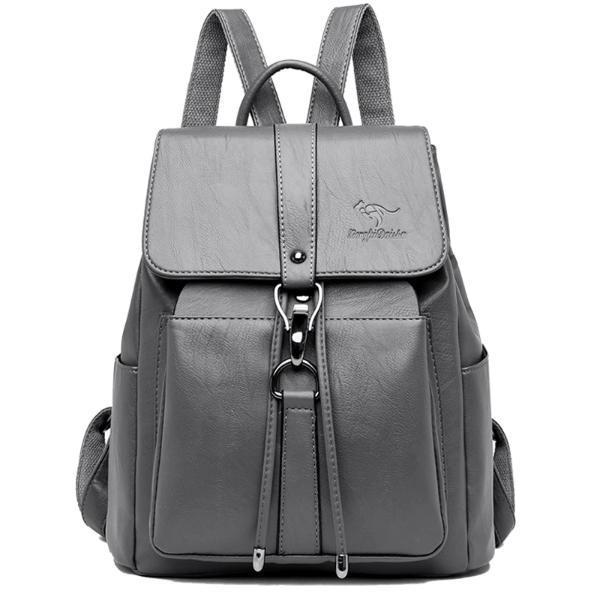 Gray Leather backpack for women with a hook
