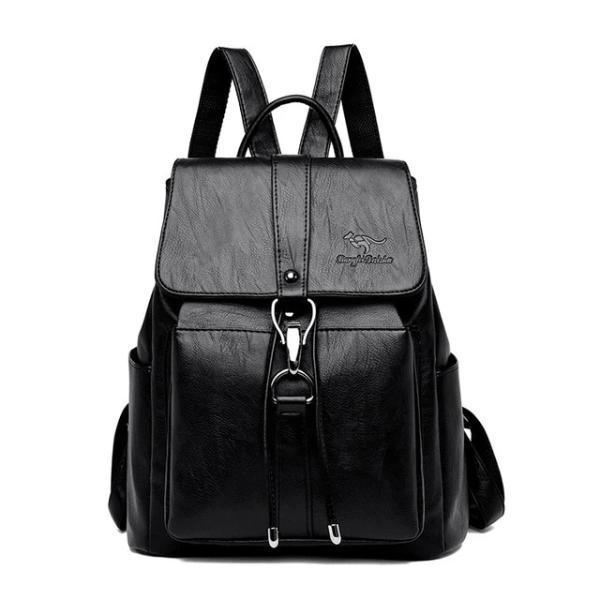 Black Leather backpack for women with a hook