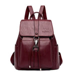 Red wine leather backpack for women with a hook