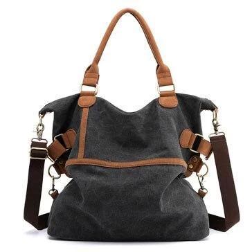 Black canvas laptop messenger large bag women