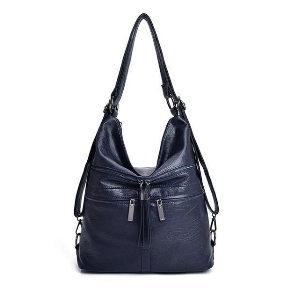 Blue leather crossbody backpack bag